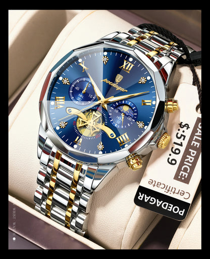 POEDAGAR Luxury Men Watch Top Original Waterproof Luminous Chronograph Man Wristwatch Stainless Steel Quartz Men's Watches Reloj