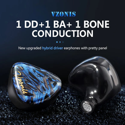 Vzonis DDB-03 HiFi IEM 1DD+1BA+1 Bone Conduction Hybrid Driver Gaming earphones in ear high resolution resin music Headphone