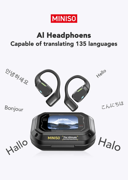 AI MINISO M98 Wireless Headphones OWS Sports Bluetooth Earphones Gaming Headset AI Translator Earbuds APP LCD Touch Screen IPX5