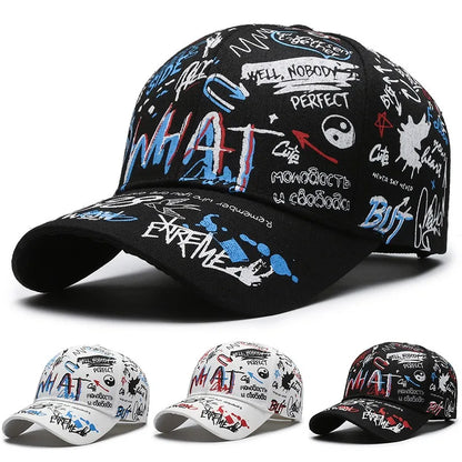 Nieuwe modieuze graffiti baseballpet van katoen voor dames en heren, unisex snapback met print, trendy hiphop-pet voor buiten voor dames en heren