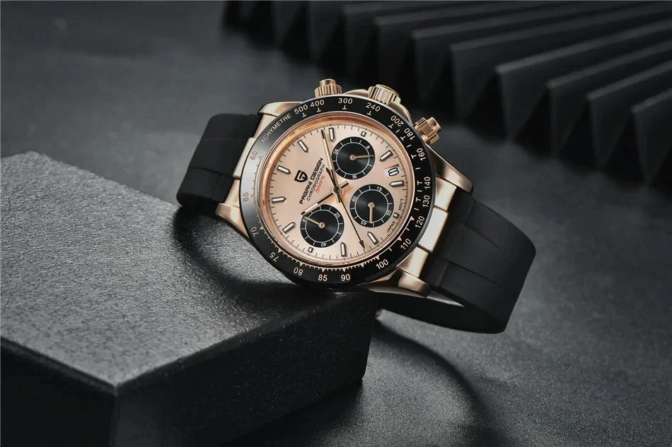 Originale neue PAGANI DESIGN PD-1664 Luxus-Herrenuhr mit japanischem VK63-Quarzwerk, Saphirglas, wasserdichtem Chronographen, Gold