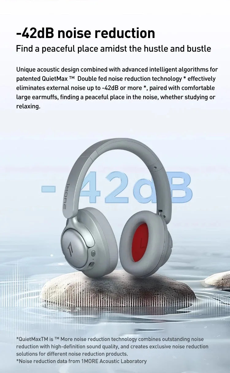 1MORE SonoFlow S Active Noise Canceling Wireless Headphones 42dB ANC Bluetooth Headsets Hi-Res Audio 90H Playtime