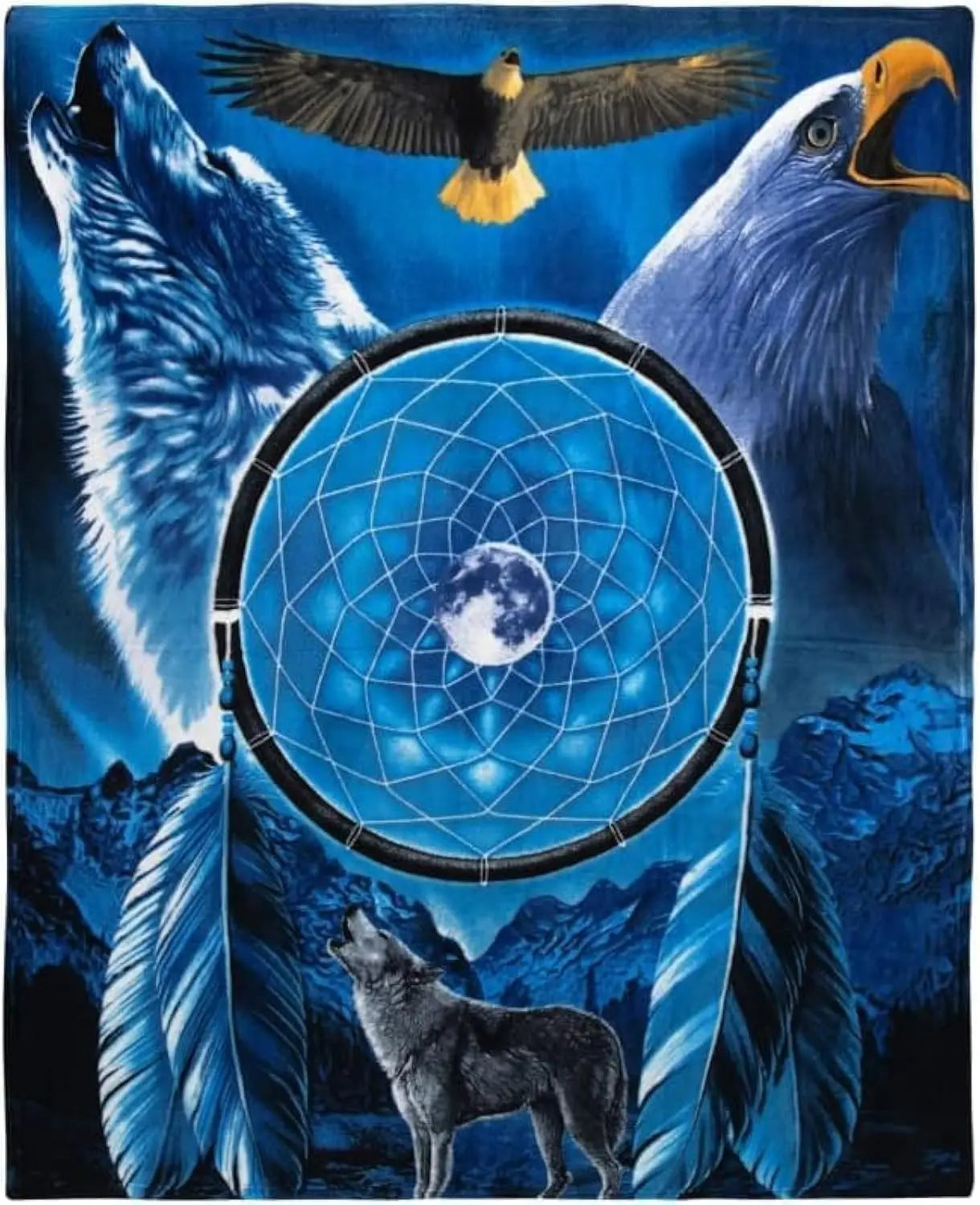 Howling Wolf Moonlight Mountain Throw Blanket Wildlife Art Design for Bedroom Decor Gift for Him NatureStyle