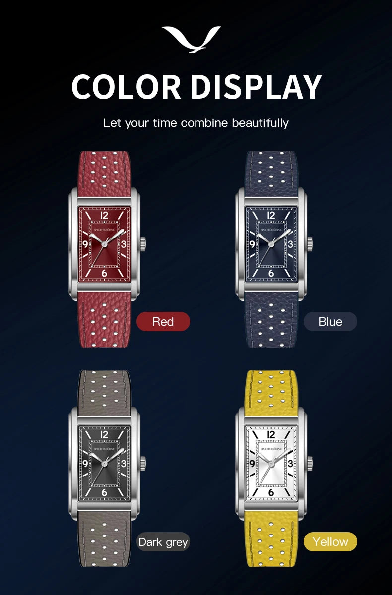 Specht & Söhne New fashion 28MM Square Watch For Men VH31 Movt Sports Watches Blue Stainless Steel Sapphire Crystal Waterproof