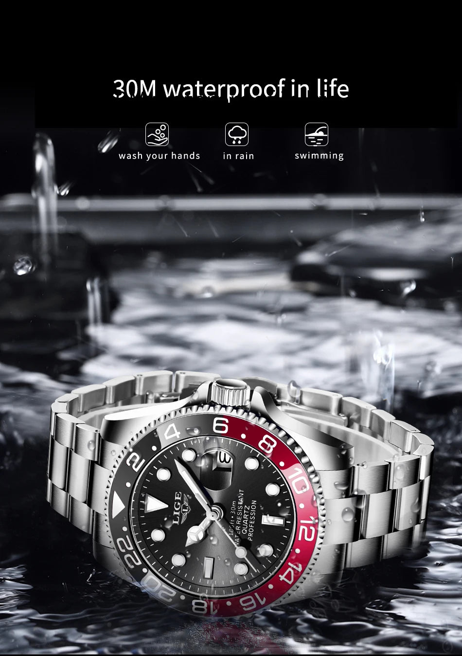 Montre-bracelet LIGE Fashion Business pour homme, étanche à 3 ATM, luminescente, montre de luxe sportive à quartz, chronographe de plongée