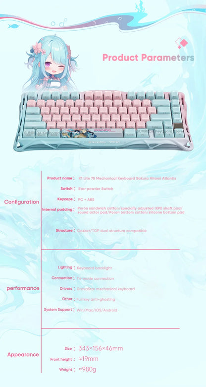 Mercury K1 Grava Star Breaking 75 RGB Mechanical Keyboard Gaming Bluetooth 2.4G Wired RGB Hotswap Gamer Non-contact Keyboard