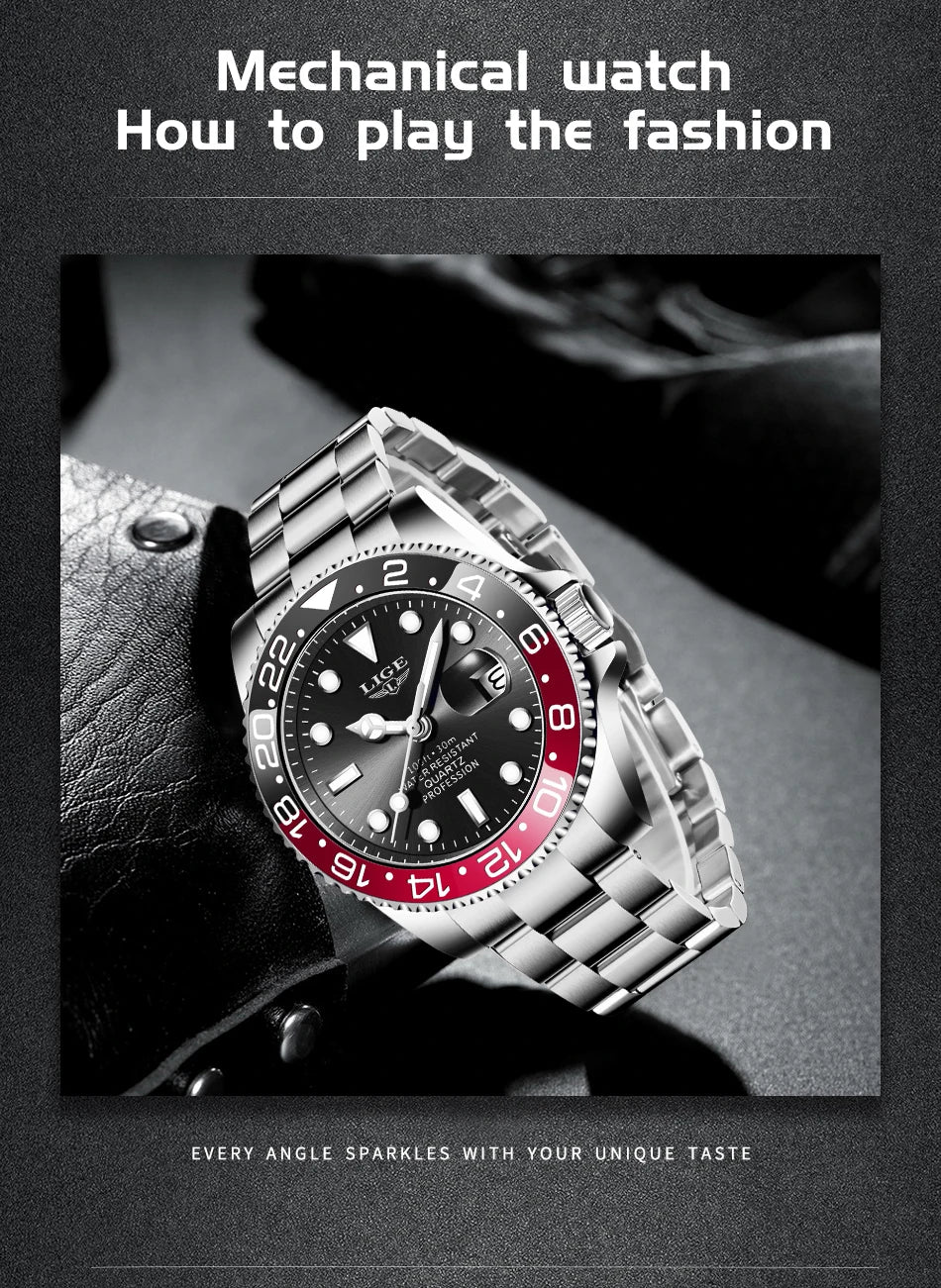 Montre-bracelet LIGE Fashion Business pour homme, étanche à 3 ATM, luminescente, montre de luxe sportive à quartz, chronographe de plongée