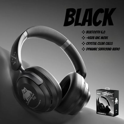 Zombies Cat S10 ANC Bluetooth 6.0 Headphones -45dB Active Noise Canceling Earphone HiFi Stereo Over-Ear Wire/Wireless Headset