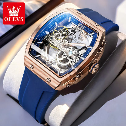 OLEVS 6779 Mens Watch Skeleton Mechanical Watch Fashion Business Sport Waterproof Luminous Silicone Strap Watches For Men