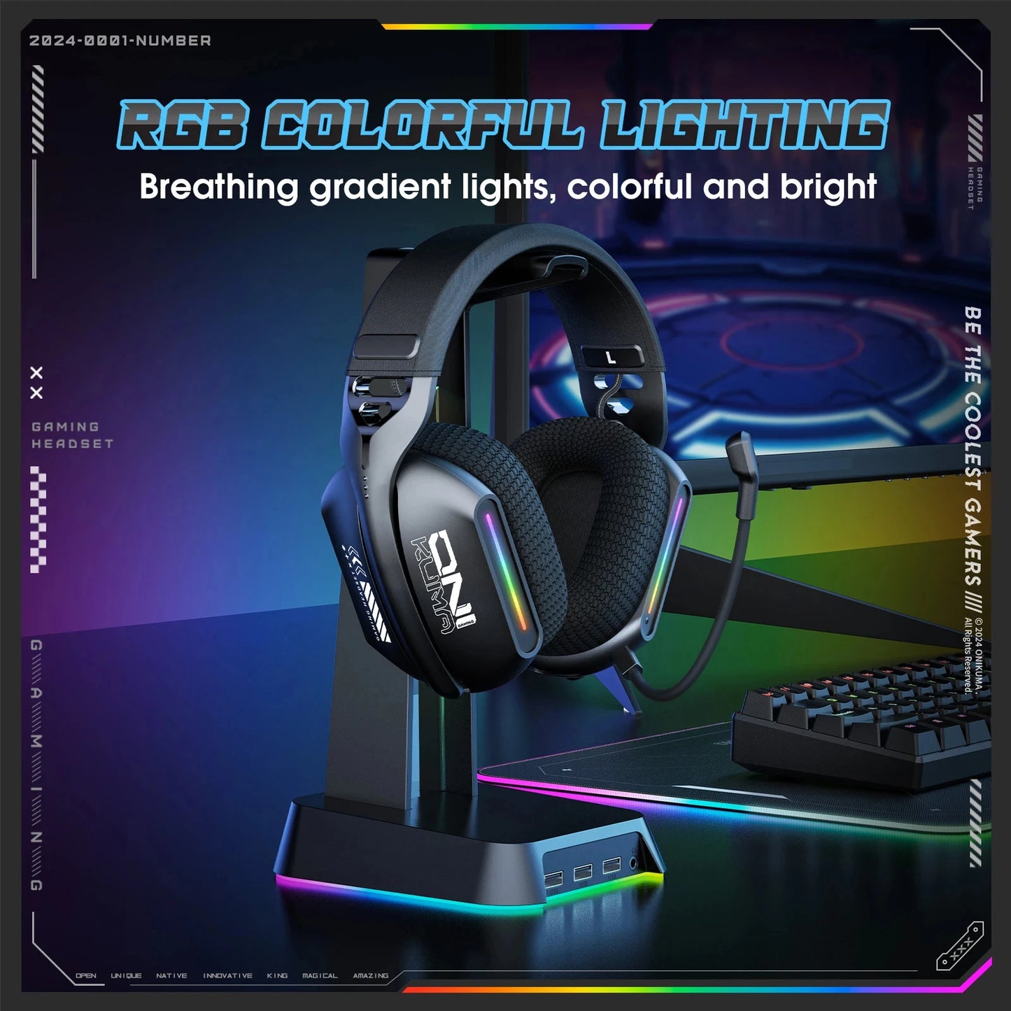 ONIKUMA GT828 Bluetooth Headset Four-mode Connection Over Ear HIFI Stereo Wireless Gaming Headsets with Mic for PC Laptops PS5