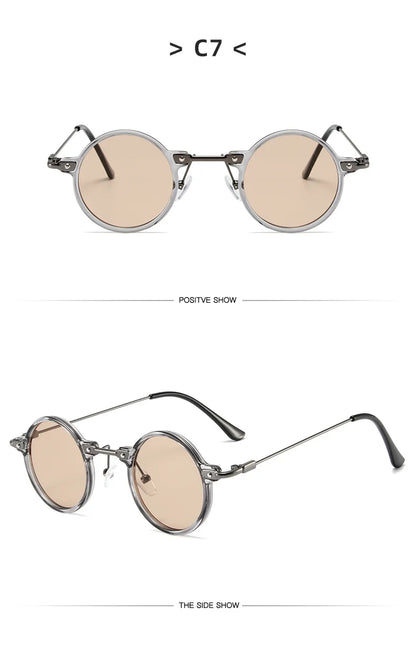 Runde Sonnenbrillen für Männer und Frauen, Retro-Steampunk-Sonnenbrillen, Herren- und Damenbrillen, Marken-Designerbrillen, Metallrahmen, Sonnenbrillen, Oculos De Sol
