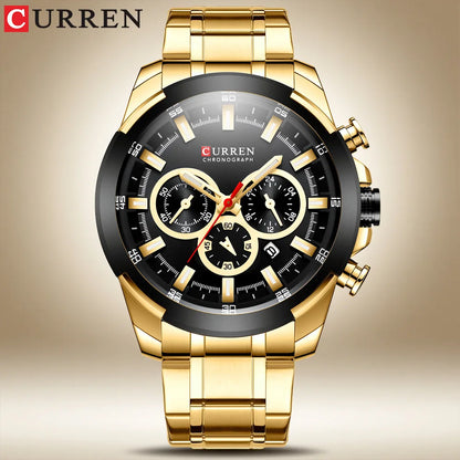 Orologio cronografo da uomo CURREN, quadrante grande da 48 mm, bracciale in acciaio inossidabile, tre contatori, orologio da polso sportivo al quarzo, stile lussuoso