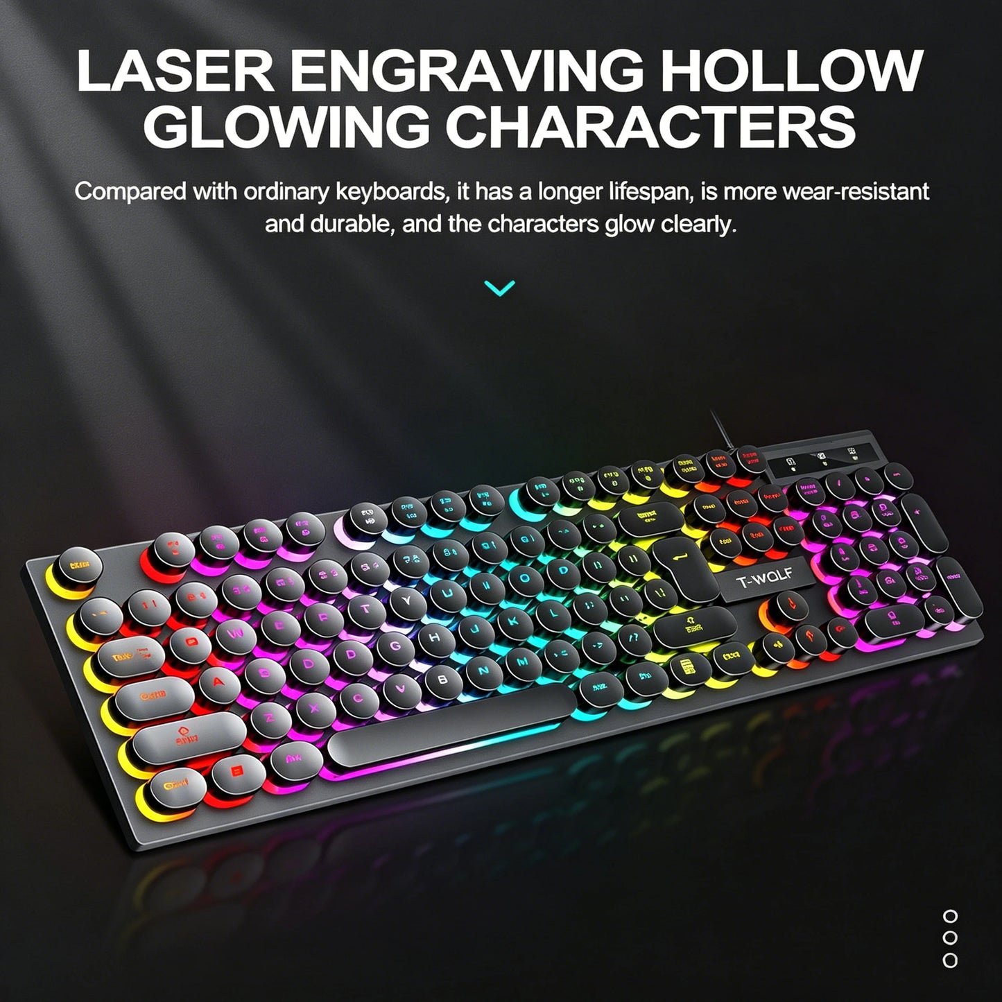 Typewriter style Mechanical feel Gaming Keyboard, Wired, RGB Backlit, Round Keycaps Mouse and Keyboard Bundle Waterproof 104-Key
