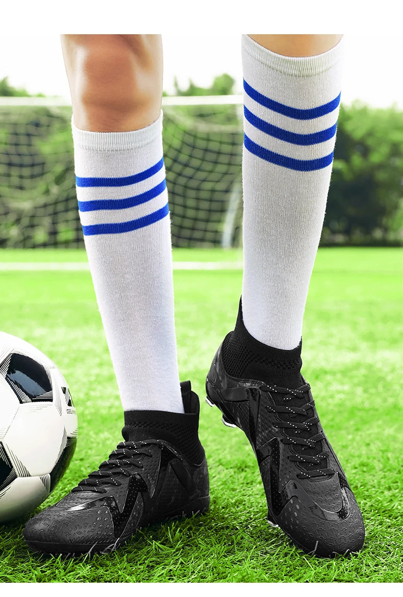 Chaussures de Football professionnelles FG/TF pour adultes, bottes de Football à longues pointes antidérapantes, crampons à cheville haute pour jeunes enfants, baskets de Football en herbe ﻿