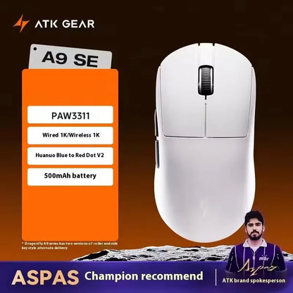 ATK A9 Wireless Gaming Mouse NearLink Technology Ergonomic PAW3395 Tri-Mode Bluetooth Low Latency Esports Mice PC