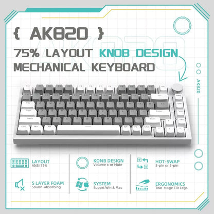 AJAZZ AK820 Rotary Volume Buttons Hot-Swappable Keys For Office AndHome Mechanical Keyboards DIY