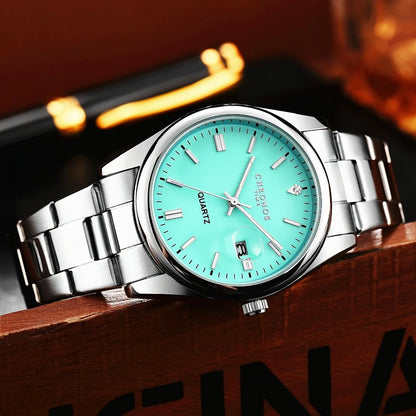 CHRONOS Montres de luxe pour homme, étanches, avec date luminescente, montres-bracelets à quartz pour homme, en acier inoxydable, Reloj