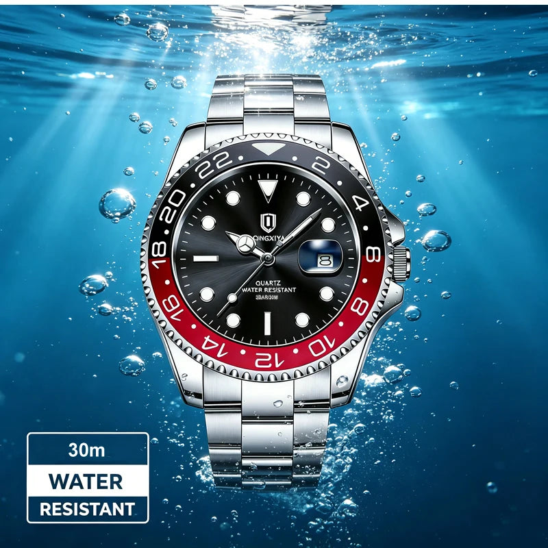 QINGXIYA Montres de luxe à quartz pour homme en acier inoxydable, étanches, avec date luminescente, montre-bracelet pour homme, reloj hombre