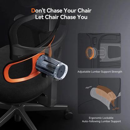 NEWTRAL NT001 Ergonomic Office Chair with Auto-Following Lumbar Support, 3 Recline Angle, Adjustable Backrest Armrest Headrest