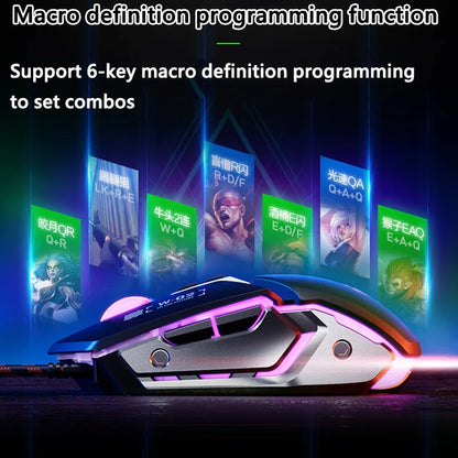 Inphic W2 2nd Generation USB Wired Gaming Mouse Silent Click Metal Style 6-key Macro Programming 8800DPI