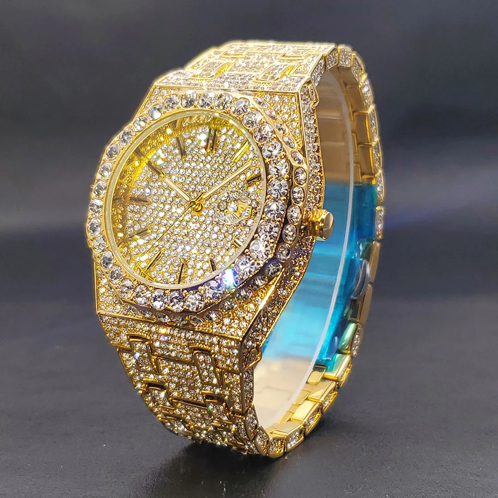 Droshipping Quartz Watches For Men Octagonal Case Luxury Diamond Men's Watch With Big Zircon Bezel Fashion Hip Hop Hand Clock
