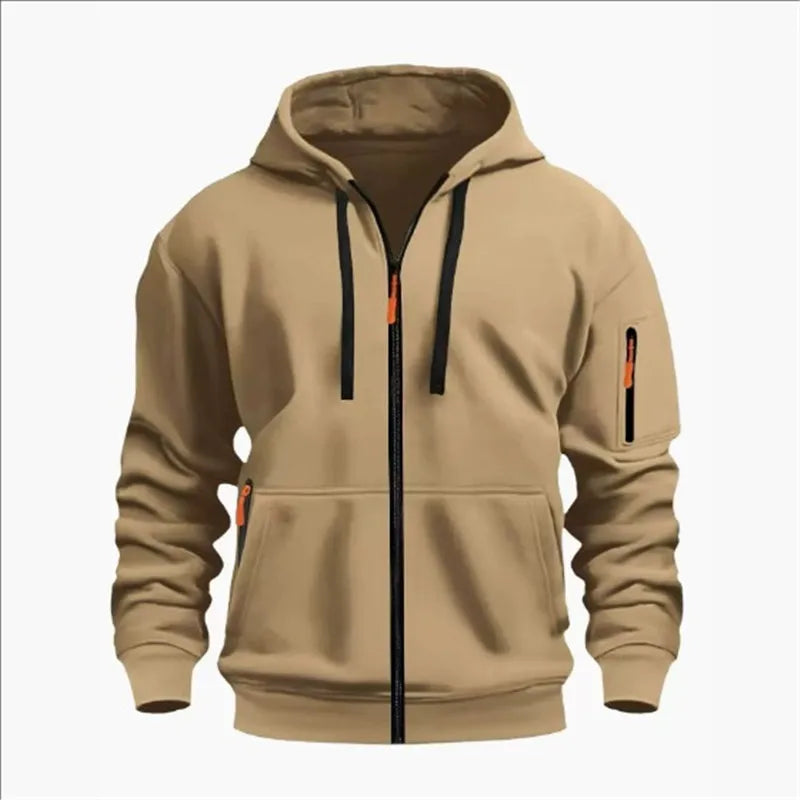 Men's Sweatshirts with Zipper Pockets Thin Solid Color Half Tracksuit Casual Outdoor Hooded Tracksuit Long Sleeve Jacket Coats