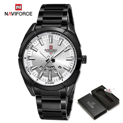 Orologio da uomo NAVIFORCE, interamente in acciaio, impermeabile, stile casual, movimento al quarzo con datario – Orologio da polso di lusso da uomo, di un marchio di primo piano.