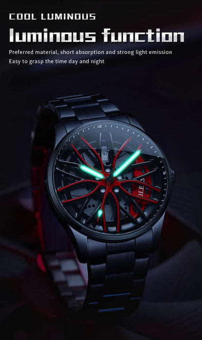 OLEVS 9937 Mens Watch Original Rotatable Wheel Hub Dial Fashion Trend Quartz Watch Waterproof Luminous Stainless Steel Reloj
