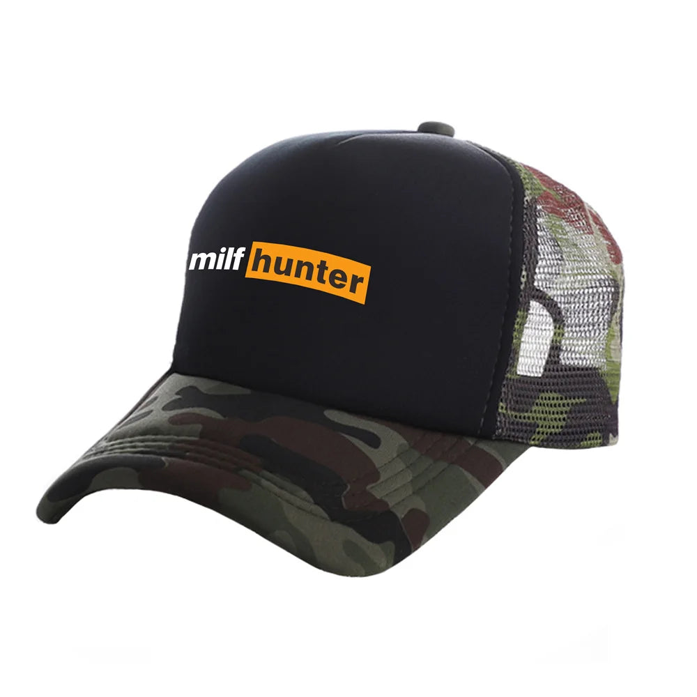 Bonés de camionista Milf Hunter — Bonés de moda Milf Hunter — Bonés de basebol — Bonés de malha para o sol, verão e atividades ao ar livre — MZ-506