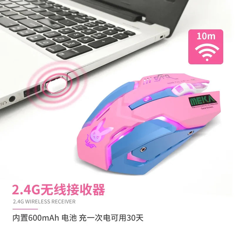 Wireless Mouse New Overwatch Pioneer LUNA Game Wireless Mute Charging Mouse Colorful Wireless Optical Mouse Purple