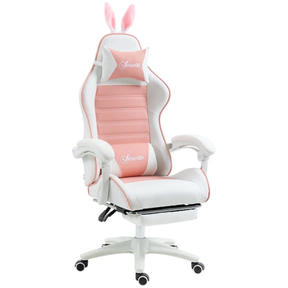 Ergonomic Gaming Chair, Reclinable Gamer Chair 135 ° , Footrest, Lumbar Cushion and Headrest, Adjustable Height, Pink