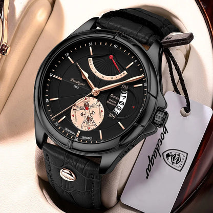 Orologio da polso al quarzo POEDAGAR da uomo – Stile business, di lusso, impermeabile, luminescente, con datario e cinturino in pelle – Elegante orologio da uomo