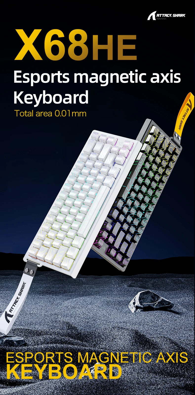 ATTACK SHARK X68HE Esports Magnetic Axis Keyboard 8KHz Return Rate, Total Area 0.01mm, and 0.125ms Rate Class Ultra-Low Latency