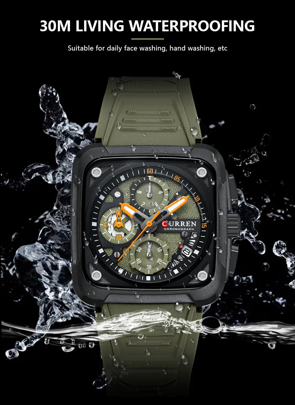 Montres pour homme CURREN : montre-bracelet de luxe à quartz, carrée, originale, étanche et luminescente, chronographe pour homme, Relogio