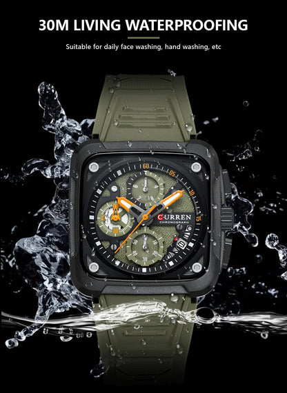 Montres pour homme CURREN : montre-bracelet de luxe à quartz, carrée, originale, étanche et luminescente, chronographe pour homme, Relogio