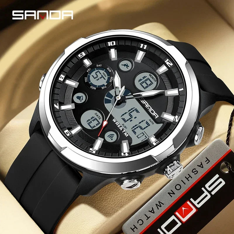 SANDA 9053 G Montres de sport militaires pour homme Montre numérique de luxe Montre-bracelet à quartz étanche jusqu’à 50 m pour homme Relogios Masculino