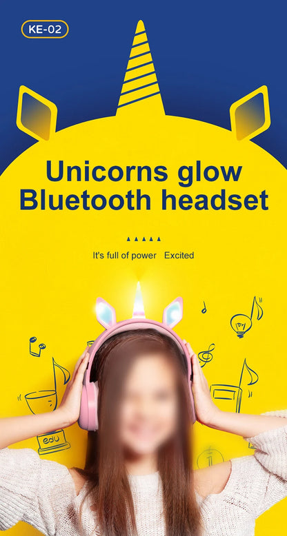 Glow Unicorn Headphones | Bunny Ear Bluetooth Headset with  Mic & TF Slot | Wireless Over-Ear LED