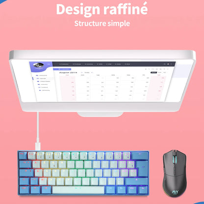 UYIQ YQ62 62 Keys Russian Mechanical Keyboard 60% Mini Portable Color Backlit Wired Gaming Keyboard for Travel Office PC Desktop