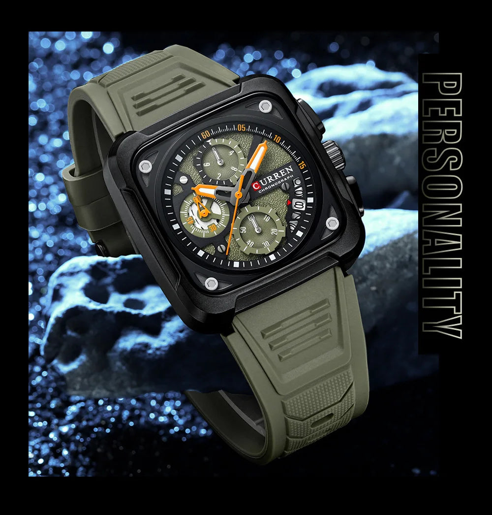 Montres pour homme CURREN : montre-bracelet de luxe à quartz, carrée, originale, étanche et luminescente, chronographe pour homme, Relogio