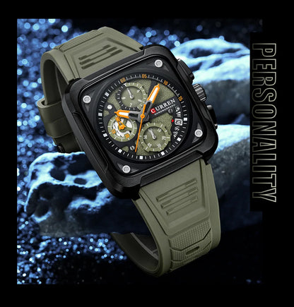 Montres pour homme CURREN : montre-bracelet de luxe à quartz, carrée, originale, étanche et luminescente, chronographe pour homme, Relogio
