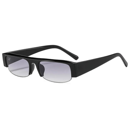 Vintage-Sonnenbrille mit kleinem, rechteckigem Halbrahmen in Schwarz, Leopardenmuster und Farbverlauf – trendige Damen-Sonnenbrille zum Autofahren