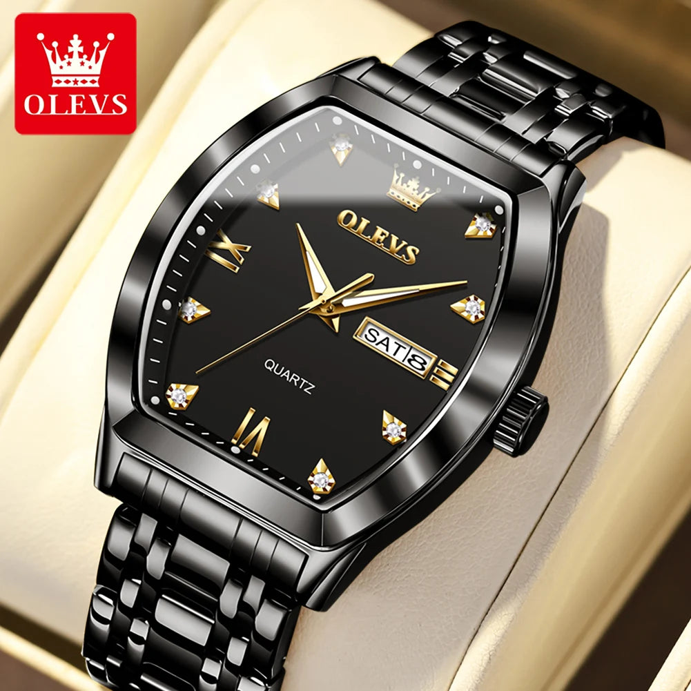 OLEVS Nouvelles montres pour homme Montres à quartz de luxe en or Montres classiques à cadran tonneau Montres à quartz étanches et luminescentes pour homme 5528