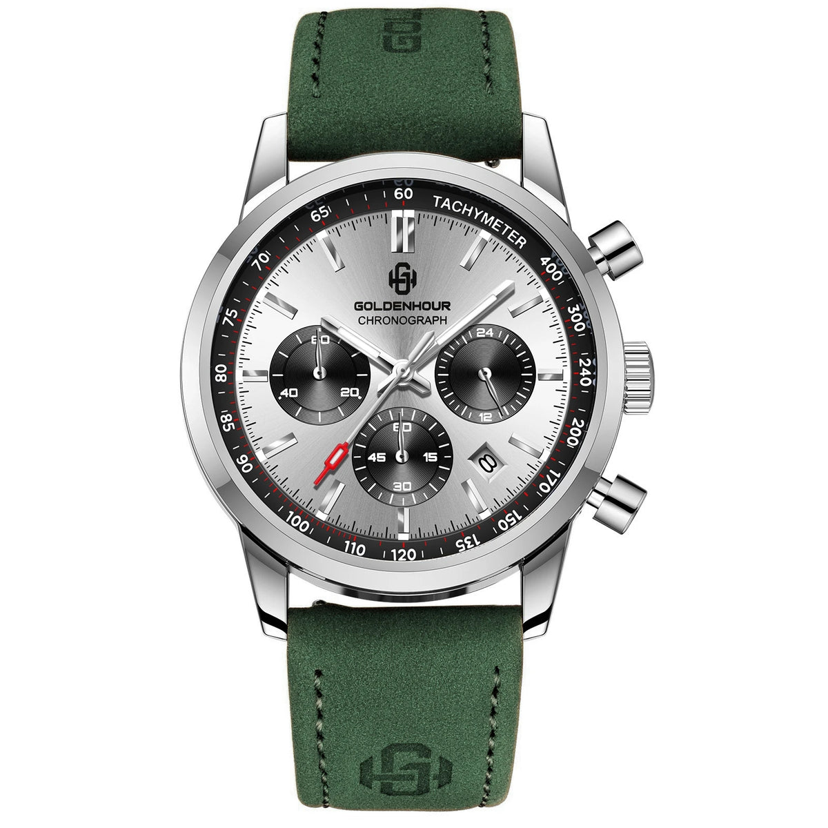 Orologio di lusso da uomo GOLDENHOUR – Cronografo al quarzo, quadrante verde, cinturino in pelle, impermeabile, luminescente, stile militare e sportivo