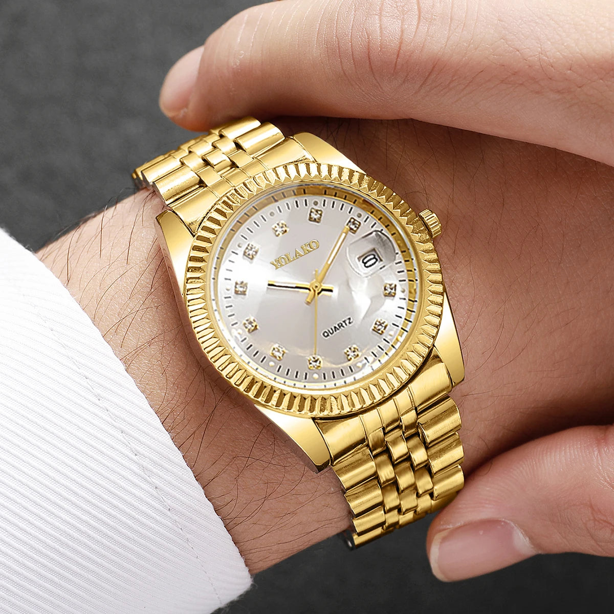 Montre-bracelet de luxe pour homme à quartz avec calendrier, tendance, strass, en acier, montre d'affaires pour homme, Reloj Hombre, cadeau (sans boîte)
