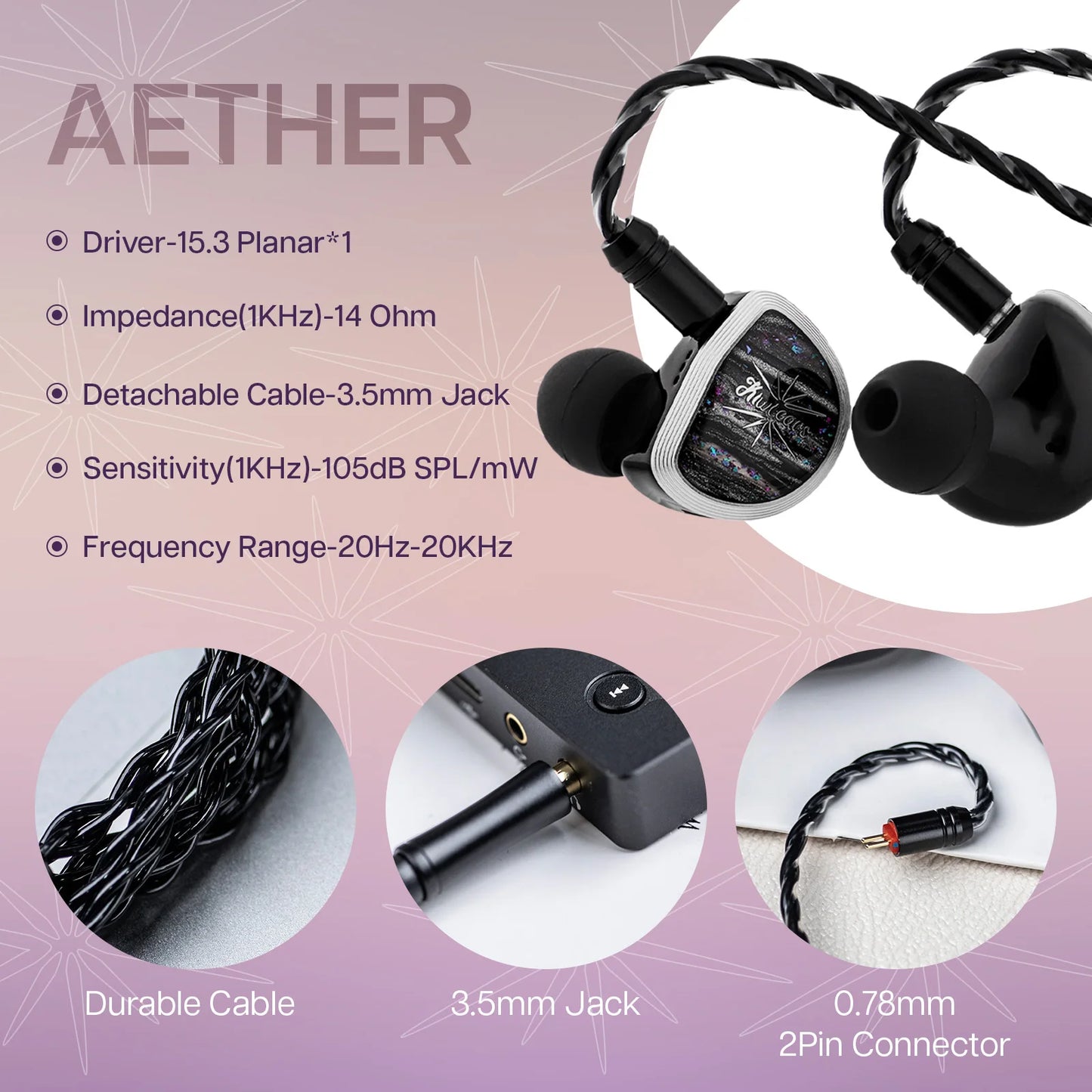 Linsoul Kiwi Ears Aether 15.3mm Large Planar Driver IEM Hifi Earphones with Detachable Cable System for Gaming and Musician