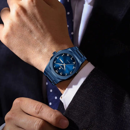 POEDAGAR luxe herenhorloge, waterdicht, roestvrij staal, quartz, week- en datumweergave, zakelijke herenhorloges, Reloj Hombre
