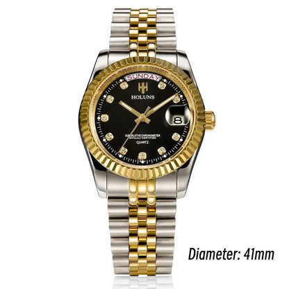 Relojes de hombre Holuns Luxury Classic de 36/41 mm en oro, con movimiento de cuarzo MIYOTA de Japón, de acero inoxidable, reloj de pulsera clásico de negocios, resistente al agua
