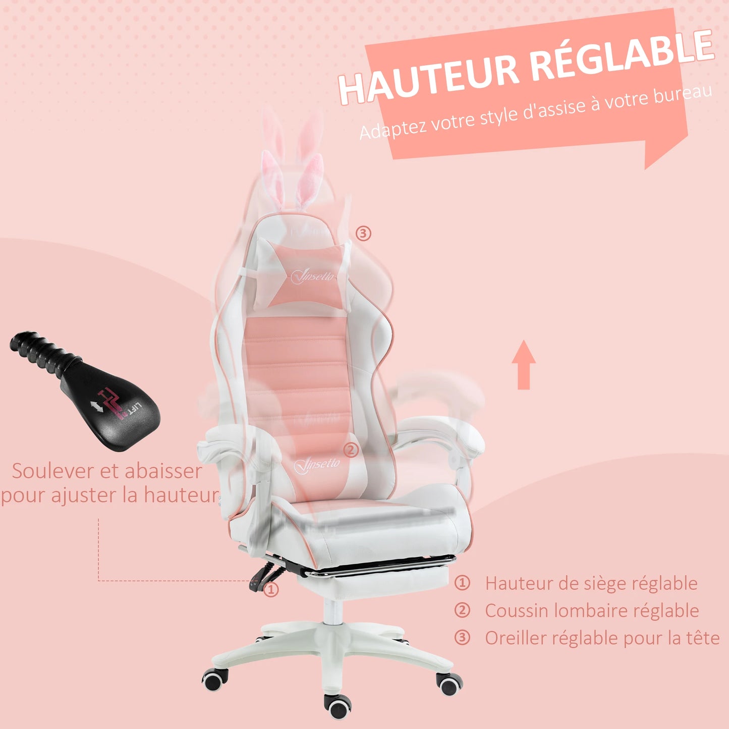 Chair Vinsetto gaming armchair gamer armchair ergonomic desk with lower back, adjustable height, tilt back