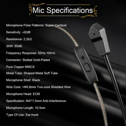 Celest Wyvern Black In Ear Earphone Monitor With Microphone Hifi Music Headphone IEMs Wired Gaming Earbuds For Gifts