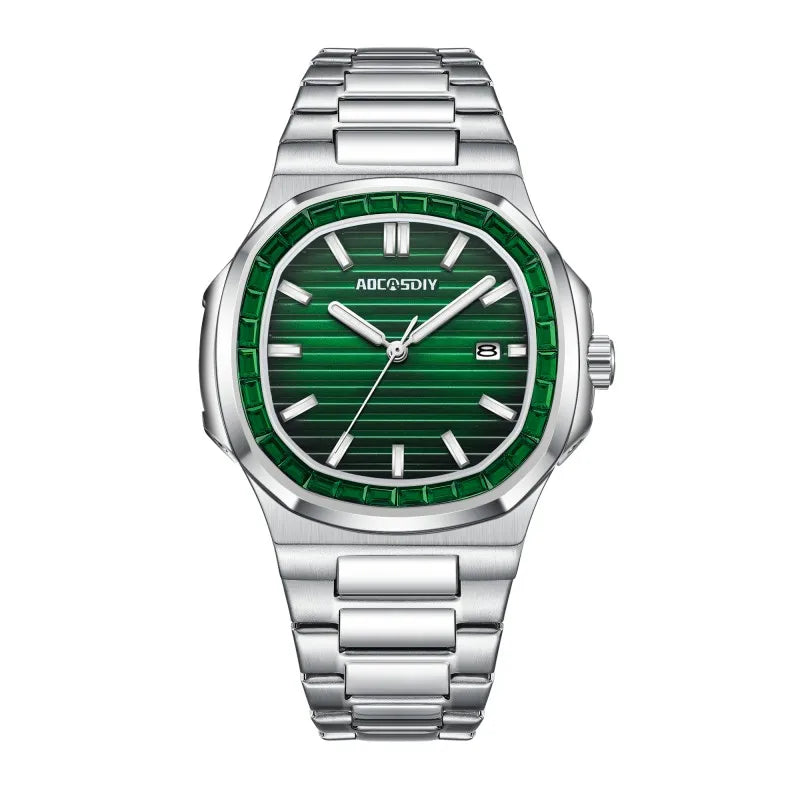 AOCASDIY Montre de luxe professionnelle étanche pour homme, date luminescente, acier inoxydable, carrée, à quartz, reloj hombre